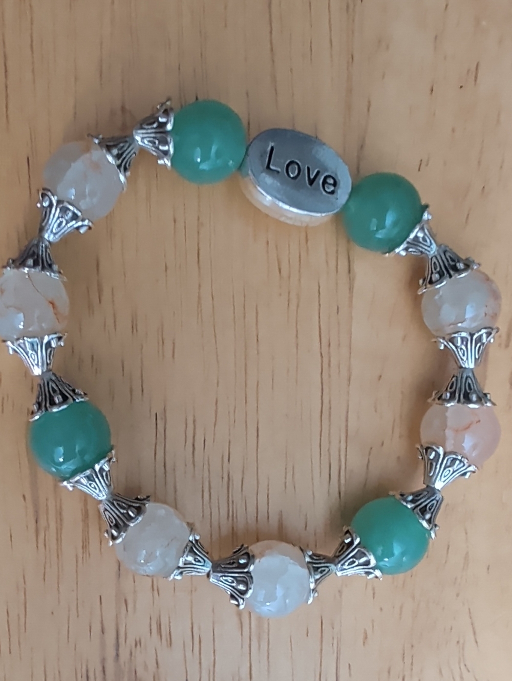 Love Beaded Stretch Bracelet in Jade and Natural Stone NWOT
